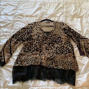 Velvet burnout leopard lace blouse